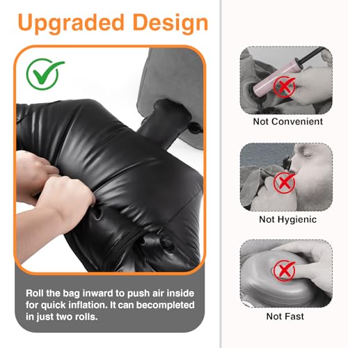 Maliton Inflatable Foot Rest Pillow for Travel,Kids Airplane Bed,Adjustable 3 Layers Height Leg Pillow of Air Travel Essentials,Car, Office, Home - Fast Inflation (Dark Grey) - color: Dark Grey