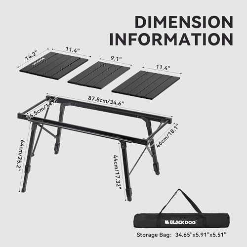 BLACKDOG Folding Camping Table for Outdoor, Portable IGT Table with Detachable 3 Units for Camp, Aluminum Table with Adjustable Height for Picnic Backyards Beach