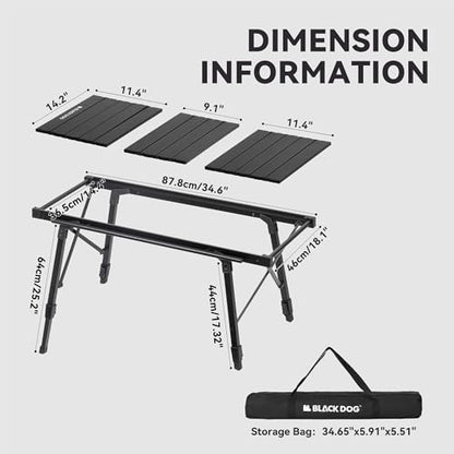 BLACKDOG Folding Camping Table for Outdoor, Portable IGT Table with Detachable 3 Units for Camp, Aluminum Table with Adjustable Height for Picnic Backyards Beach