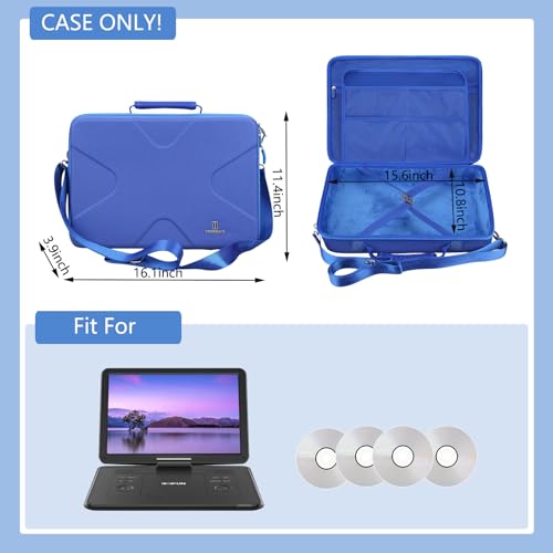 Tourmate Hard Storage Case for BOIFUN/YOTON/POFOTO/PJGCWB/WONNIE 17.5" Portable DVD Player，14'' 15.5" 15.7" 16.9" With Fixed Spring Rope EVA Box (Only Case) (Blue) - color: Blue