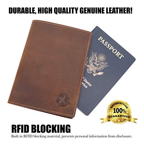 WANDERINGS Leather Travel Wallet with Passport Holder - 5.5" x 4" - Genuine Leather Case with RFID Blocking for Men and Women - Folding Wallet for Passports - style: Classic