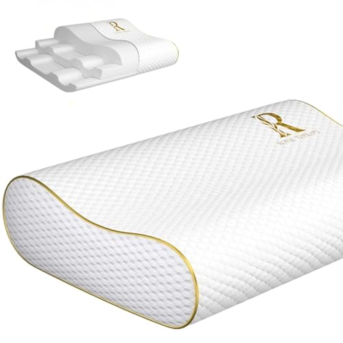 Royal Therapy Memory Foam Pillow, Queen Neck Pain Relief, Contour Cervical Pillow, for Neck and Shoulder Pain, Side, Back and Stomach Sleeper, 24x14x5 inches - size: Queen 24 x 14 x 5"