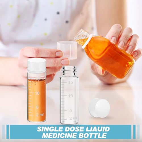 Baderke 4 Pcs Liquid Medicine Travel Container Scale Glass Liquid Containers Small Single Dose Medicine Bottles Dispenser and Leak-proof Plug Travel Essentials Accessories(Clear,15ml) - color: Clear, size: 15ml