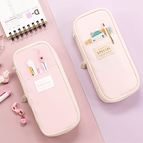 MAMUNU Expandable Pencil case with compartments, Large Capacity Pencil Cases Pencil Bag Pouch Office School, Portable Pencil Case Large School Stationery Organizer, Makeup Cosmetic Bag, Pink - color: Pink