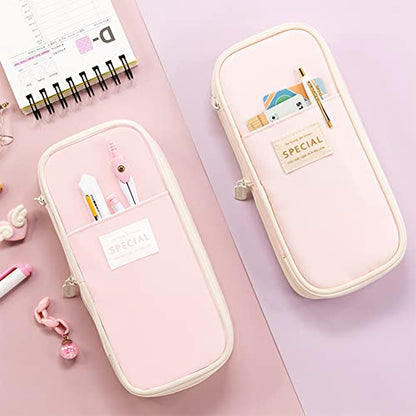 MAMUNU Expandable Pencil case with compartments, Large Capacity Pencil Cases Pencil Bag Pouch Office School, Portable Pencil Case Large School Stationery Organizer, Makeup Cosmetic Bag, Pink - color: Pink