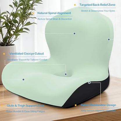 Seat Cushion, Office Chair Cushion, L-Shaped Ergonomic Car Seat Cushions, Memory Foam Chair Cushion, Lumbar Support Pillow for Wheelchair, Car, Home, Office, Desk, Green - color: Green