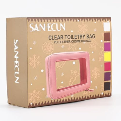 SANHECUN Toiletry bag waterproof cosmetic organizer with handle large opening for travelling (Pink) - color: Pink