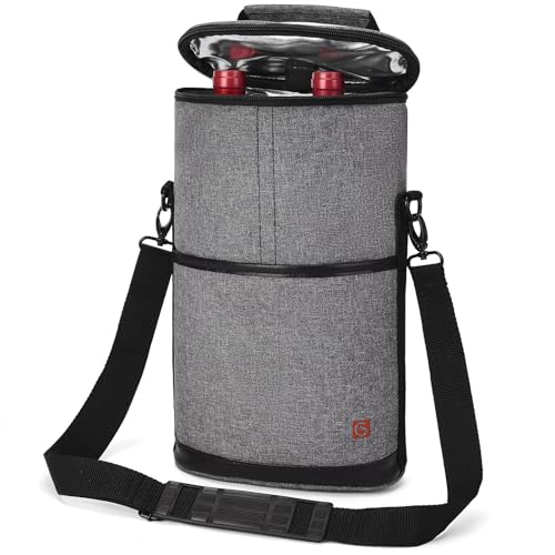 ALLCAMP 2 Bottle Wine Tote Carrier - Insulated Portable Padded Canvas Wine Bag for Travel, BYOB Restaurant, Wine Tasting, Party, Great Christmas Day Gift for Wine Lover，Gray - color: Gray, size: 2 Bottle
