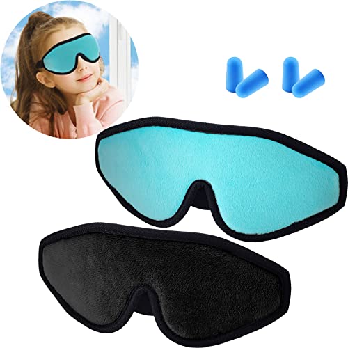 2 Pieces 3D Sleep Mask for Kids Memory Foam Contoured Eye Mask, Travel Sleep Eye Cover with Adjustable Strap, 3D Blindfolds(Black and Green) - color: Black and Green