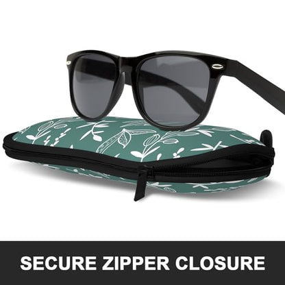 Sunglasses Soft Case, Ultra Light Portable Neoprene Zipper Glasses Case for Men Women - color: Eucalyptus Leaves