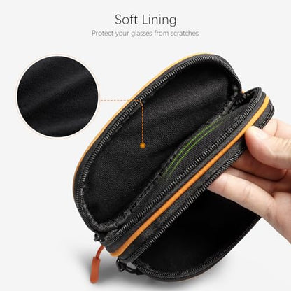 Double Eyeglasses Case Soft Portable Zipper Sunglasses Pouch with Keychain Clip for Men Women - color: Orange