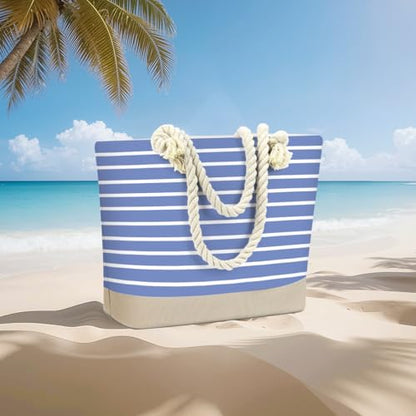 Fokongna Tote Bag For Women, Beach Bag Best Friend Travel Birthday Gifts, Travel Parties Vacation Shopping Essentials - color: Navy White Stripes