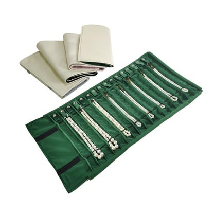 Portable Jewelry Roll Untangled Secure Necklace Travel Storage Bag Displays Holder 16 Chain (gray PU and green) - color: gray PU and green