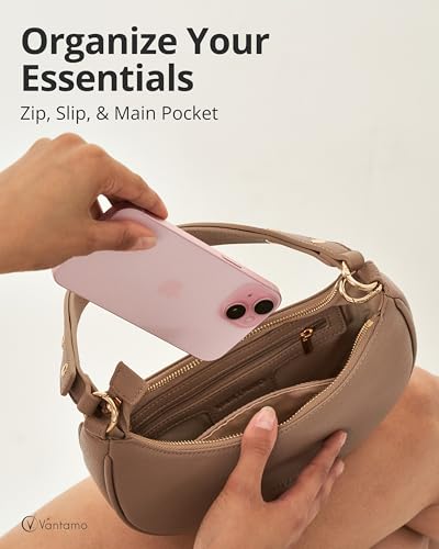 Vantamo Crescent Bags For Women with RFID Protection, Half Moon Clutch Purses for Women with Anti-Theft Clip for Extra Safety - color: Taupe