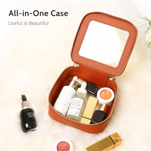 Aveniee Mini Clear Makeup Bag, Small Cosmetic Bags Travel Toiletry Pouch Organizer, TSA Approved Make up Case with Zipper, Car Bag for Essentials,Brown - color: Brown, style: Mini Chic