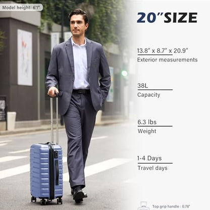 Coolife Carry On Luggage Airline Approved with Spinner Wheels, Hard Shell Suitcase TSA Lock Lightweight Travel Luggage 20-inch,Blue - color: blue, size: Small(20in)