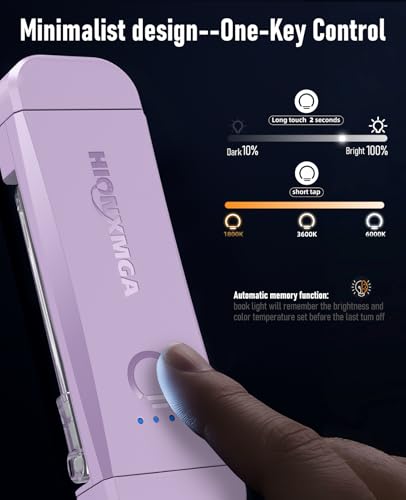 HIONXMGA Book Reading Light,Silent Touch Books Lamp for Reading in Bed,Rechargeable Clip on Booklight with 3 Amber Colors & 7 LEDs Precise Dimming for Eye Caring Night Reading,Book Lovers,Kids,Purple - color: Purple