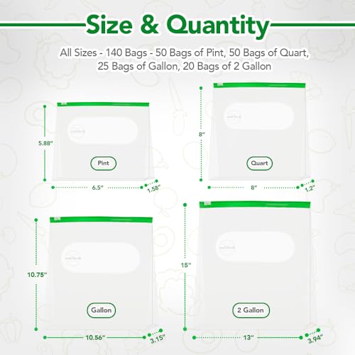 Seal Fresh Slider Storage Bags Variety Pack 145 Count — Pint, Quart, Gallon, 2 Gallon Sizes — Expandable Bottom, BPA Free, Microwave Safe, Freezer Safe - color: Value Pack, size: Multi-Size