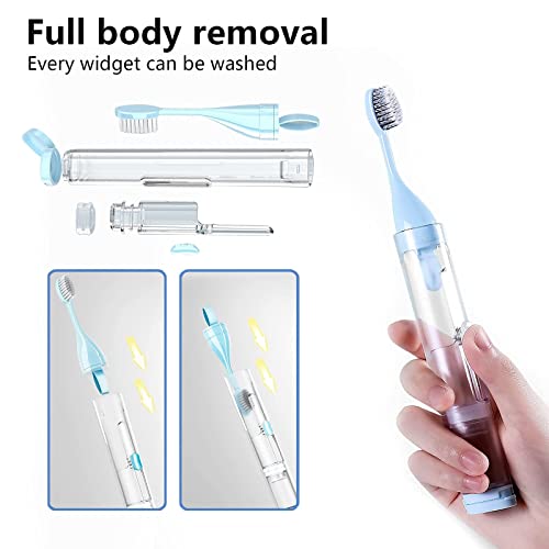 2Pcs Travel Toothbrushes Kit Fold Travel Size Toothbrushes Built-in Toothpaste Container, Including 2 Cleaner Head Soft Bristles for Camping, School, Business Trip (Blue, White) - color: Blue&white