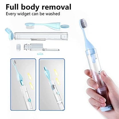 2Pcs Travel Toothbrushes Kit Fold Travel Size Toothbrushes Built-in Toothpaste Container, Including 2 Cleaner Head Soft Bristles for Camping, School, Business Trip (Blue, White) - color: Blue&white