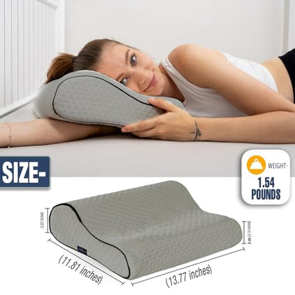 alkamto Travel & Camping Comfortable Memory Foam Pillow – Easy to Carry Portable Bag – Temperature Regulating Pillow Case (Grey Contour) - size: Grey Contour Travel