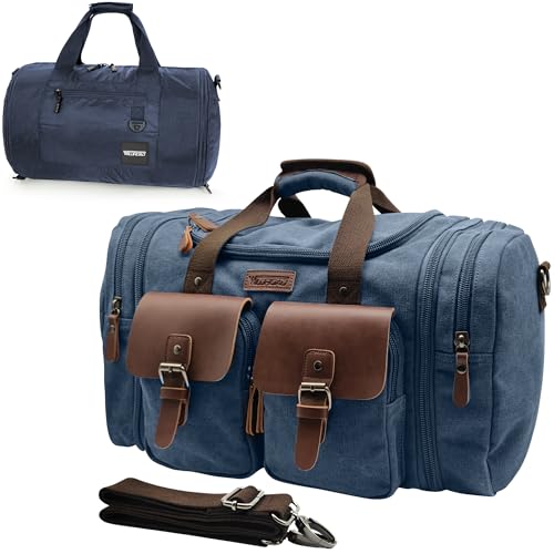 Wildroad Travel Bags for Men, Gym Bag & Duffle Bag for Travel, Carry on Duffel Bag 3 IN 1 Expandable Overnight Weekender Bag (Blue, Large-50L+ Gym Bag) - color: Blue, size: Large-50L Gym Bag