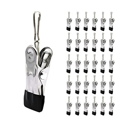 30PCS Small Clothes Pin with Hook for Easy Hanging, Stainless Steel Clothespins, Metal Laundry Grip Clips, Anti Rust, Multipurpose