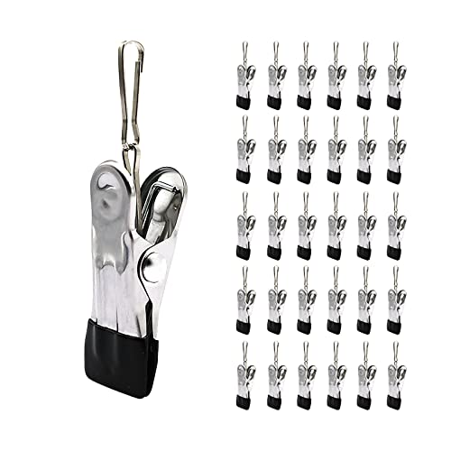 30PCS Small Clothes Pin with Hook for Easy Hanging, Stainless Steel Clothespins, Metal Laundry Grip Clips, Anti Rust, Multipurpose