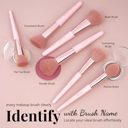 MAANGE 30 Pcs Professional Makeup Brush Set with Travel Case – Kabuki, Foundation, Powder, Blush,Blending& Eyeshadow Brushes, Labeled for Gift-Ready Box,PinkGold - color: PinkGold