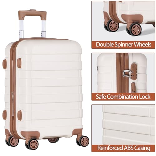 SUPER DEAL 21 Inch Carry On Luggage, Expandable Hardshell Spinner Suitcase with 360-Degree Wheels Height Adjustable Handle for Travel Business Trip, Cream White - color: Cream White