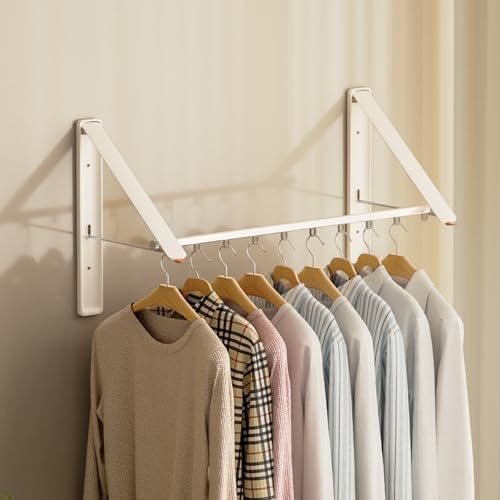 Clothes Drying Rack, Laundry Room Wall Mounted Retractable Clothes Hanger Drying Rack, Laundry Clothing Drying Rack Folding Indoor or Outdoor, Aluminium Dryer, 2pcs(White with 80cm bar) - color: White2