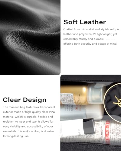 LETGO Clear Makeup Bag Set,Portable Clear Makeup Bag Waterproof Travel Makeup Brushes Bag Makeup Pouch TSA Approved Toiletry Bag Women Traveling Car Accessories for Girls(Dual Black) - color: Dual Black