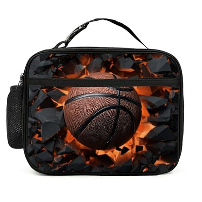 Basketball Lunch Bag Insulated Reusable Lunch Box Cooler Thermal Tote Bag For Teenage Boys Girls School Beach - color: Basketball