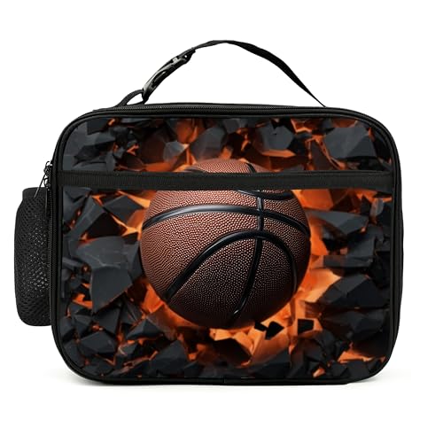 Basketball Lunch Bag Insulated Reusable Lunch Box Cooler Thermal Tote Bag For Teenage Boys Girls School Beach - color: Basketball