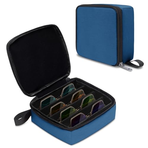 Bukere Travel Sunglasses Organizer Case, Adjustable Slot For Multiple Pairs, Portable Eyeglasses Storage Box for Men Women - color: Blue, style: 4 Slots