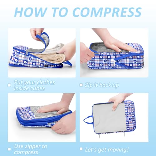 Geometric Flower Compression Packing Cubes for Travel (7 Piece) - Tear-Resistant Compression Bags with Separate Shoe Compartment Essential Bag - color: Black-4