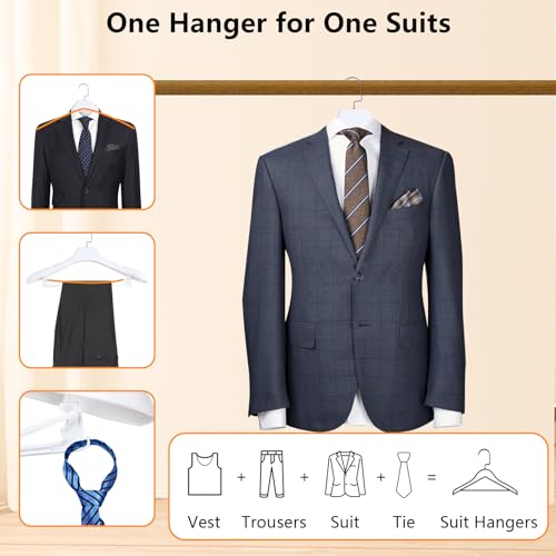 DEDU Suit Hangers for Men 10 Pack, White Coat Hangers Wide Non Slip Width 17.7", Thick Plastic with Pants Bar & Metal Hook - color: White, size: 10 Pack