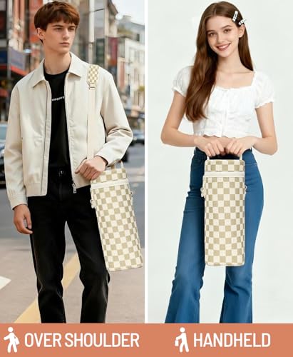 Insulated Wine Bag - Wine Bottle Carrier Tote Cooler Bags for Gifts Travel Picnic Beach, Khaki Checkered Pattern - 1 Bottle - color: Khaki Checkered Pattern, size: 1 Bottle
