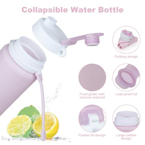 PLTCAT Collapsible Water Bottle, 19oz Foldable Bottle BPA Free Reusable Lightweight Leak-Proof Travel Silicone Water Bottle for Travel, Gym, Hiking, Office, Camping - color: Taro Purple
