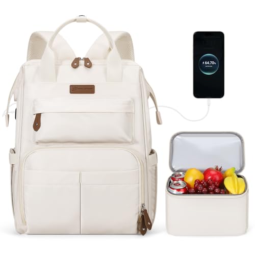 Maelstrom Travel Backpack for Women Men,Laptop Backpack Fits 15.6-17.3 Inch Laptop, Nurse/Work Bag with Insulated Lunch Box (Beige) - color: Beige