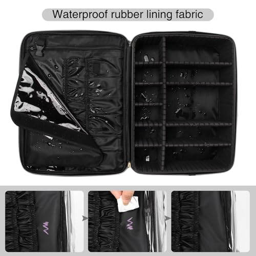 MONSTINA Extra Large Makeup Case 17 Inch Travel Makeup Train Case Professional Makeup Artist Case Nail Polish Organizer Storage Box with Two Adjustable Shoulder Strap - color: A Black, size: X Large