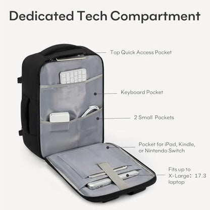 mibasies 40L Travel Backpack for Women & Men: Flight Approved Carry On Backpack, TSA Personal Item Bag with Water Bottle Pocket, Weekender Essentials Backpacks fits 17" Laptop - Black - color: Black, size: X-Large