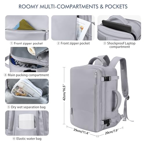 Beraliy Travel Backpack, Personal Item Bag Ailrline Approved, 17.3 Inch Laptop Backpack, Carry On Travel Bag, Hiking Backpack, Casual Backpack, Grey - color: Grey, size: Large