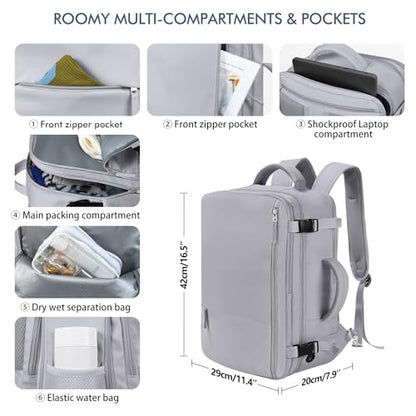 Beraliy Travel Backpack, Personal Item Bag Ailrline Approved, 17.3 Inch Laptop Backpack, Carry On Travel Bag, Hiking Backpack, Casual Backpack, Grey - color: Grey, size: Large
