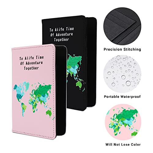 Passport Book Holder,Passport Wallet for Men Mr and Mrs Passport Holder for Women Passport Cover World Map Passport Case for Couples Christmas Traveling Passport Book Protector 2PCS - color: Black Powder Map-2pcs