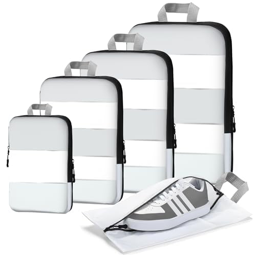 XBLGX Compression Packing Cubes, 5-Piece Set Travel Organizer Boxes, Compressible Luggage Cubes With Zipper for Women/Men - Essential Travel Accessories - color: White, size: 5 Set