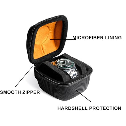 Single watch case for travel, hard Watch Organizer box for Men and Women with microfiber lining, fit large and small watches - size: 1 slot