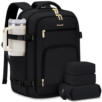 LOVEVOOK Carry on Backpack, 50L Large Travel Backpack For Airplanes, TSA Personal Item Travel Bag, Waterproof Daypack Fits 18 Inch Laptop, Business Weekender Overnight With 3 Packing Cubes, Black - color: Black, size: 50l-18 Inch-4pcs