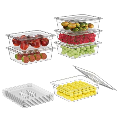 1/2 4'' 6 Pack Plastic Food Pans With Lids, Clear Food Pan, Commercial Stackable Polycarbonate Freezer-Safe for Fruits Vegetables Restaurant Kitchen - color: 1/2 4"6 Pack