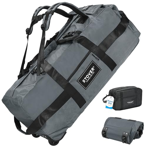 STOVER 45/80/100L Rolling Duffel Bag with Wheels, Large Durable Travel Duffle + Toiletry Bag, Heavy Duty, Packable, Foldable with Shoulder Straps- Use as Luggage or Backpack, Men/Women (Grey) - color: Grey
